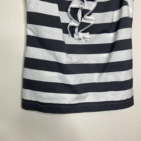 Trina Turk Evergreen Black and White Striped Ruffle Front Top Sz XS - Picture 5 of 9